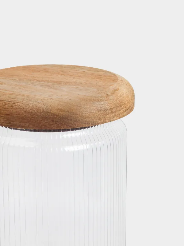 Bulk products jar, 700 ml, glass R / wood, Ribby wood, image-1