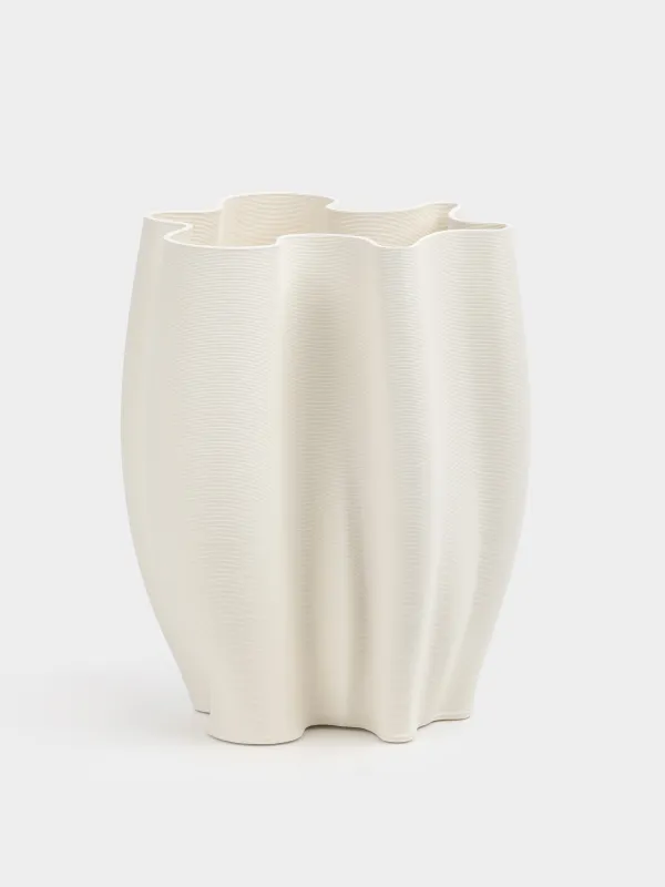 Flower vase, 30 cm, ceramic, white, Bends, Crumple, image-0