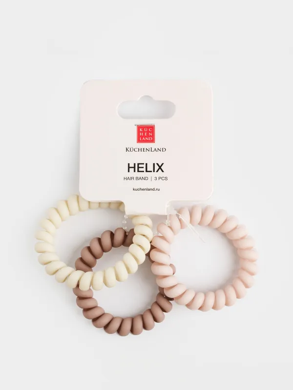 Elastic band for hair, 6 cm, 3 pcs, TPU, beige mix, Spiral, Helix, image-2
