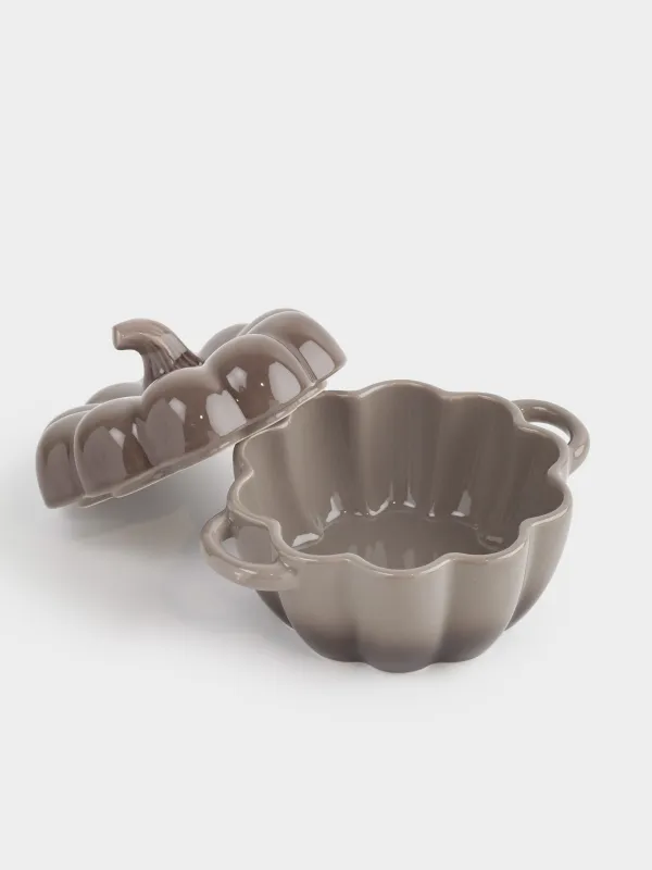Cocotte, 11 cm, 350 ml, with lid, ceramic, grey-brown, Pumpkin, Gourd, image-3