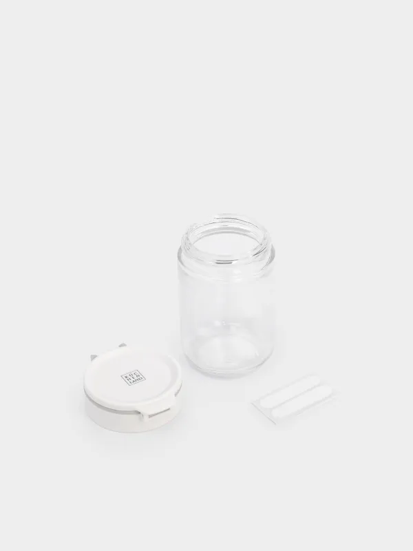 Spice container, 10 cm, with double lid, glass/plastic, grey, Comfort light, image-4