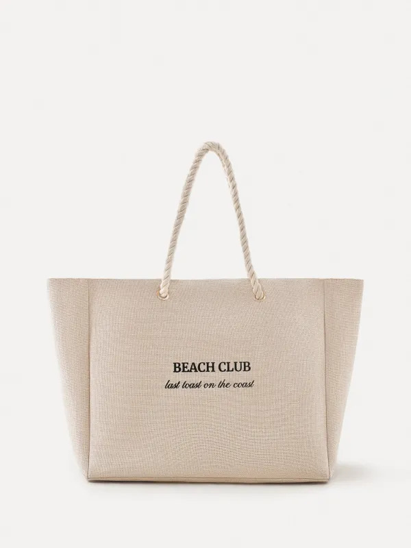 Women's bag, 44x35 cm, polyester, beige, Beach Club, Coast, image-0
