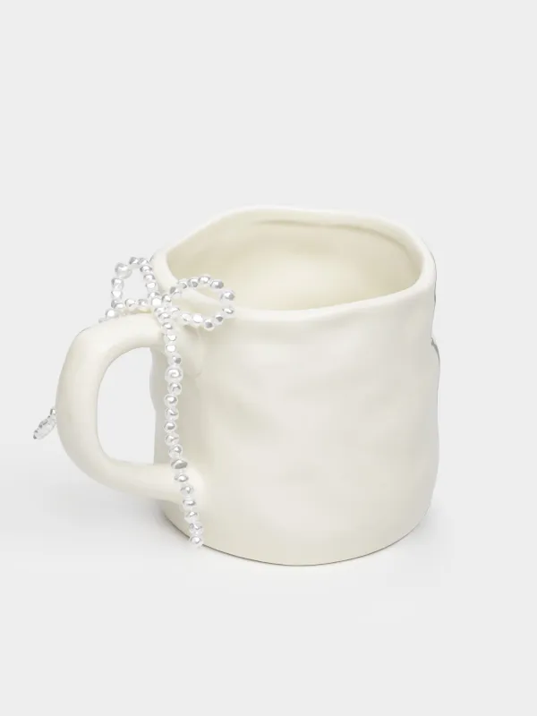 Mug, 400 ml, ceramic / beads, milky, Bow, Pearl Antarctica, image-1