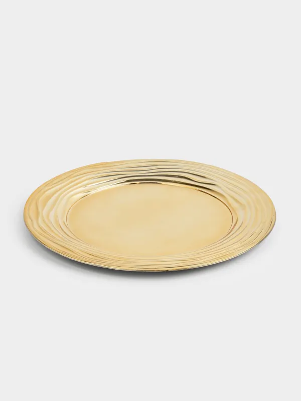 Charger plate, 33 cm, plastic, golden, Waves, plastic wave, image-1