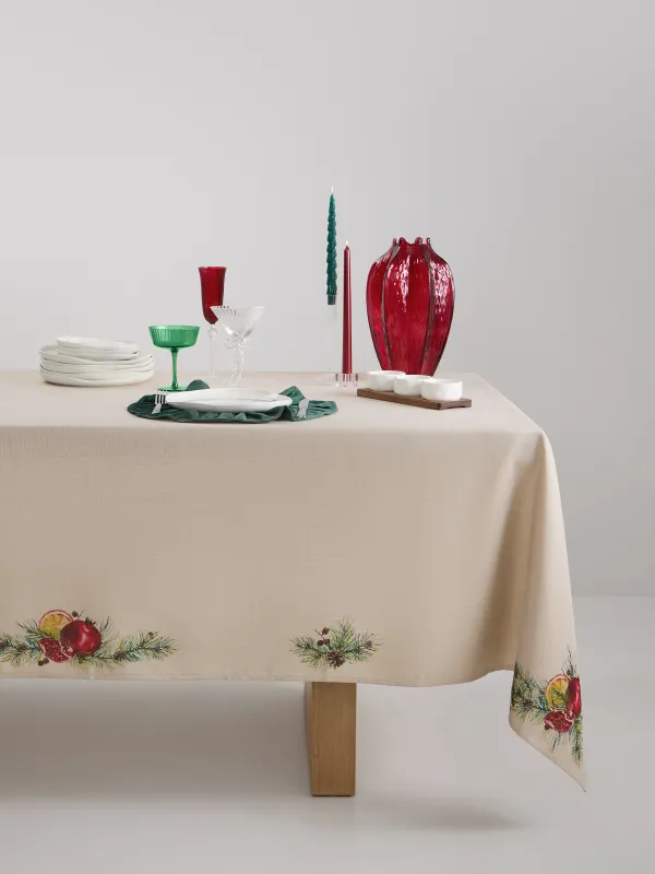 Tablecloth, 160x160cm, polyester, sand, Pomegranates and oranges, Christmas miracle, image-0