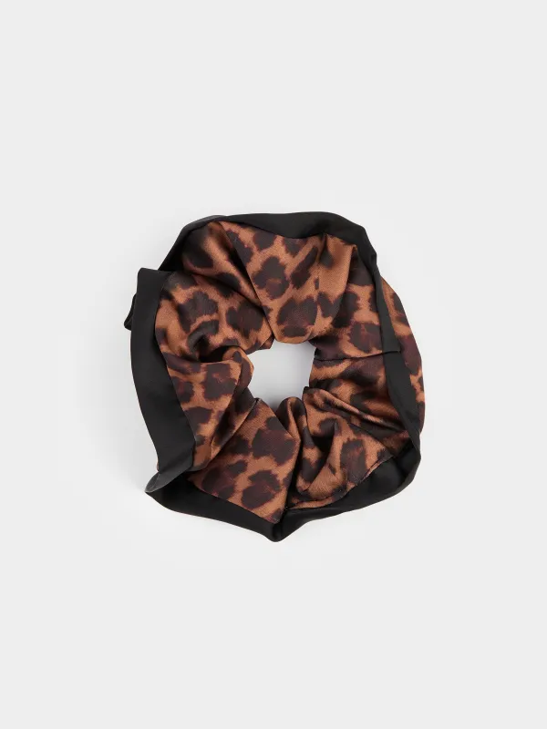 Hair tie, 14 cm, satin, beige-black, Silk, image-0