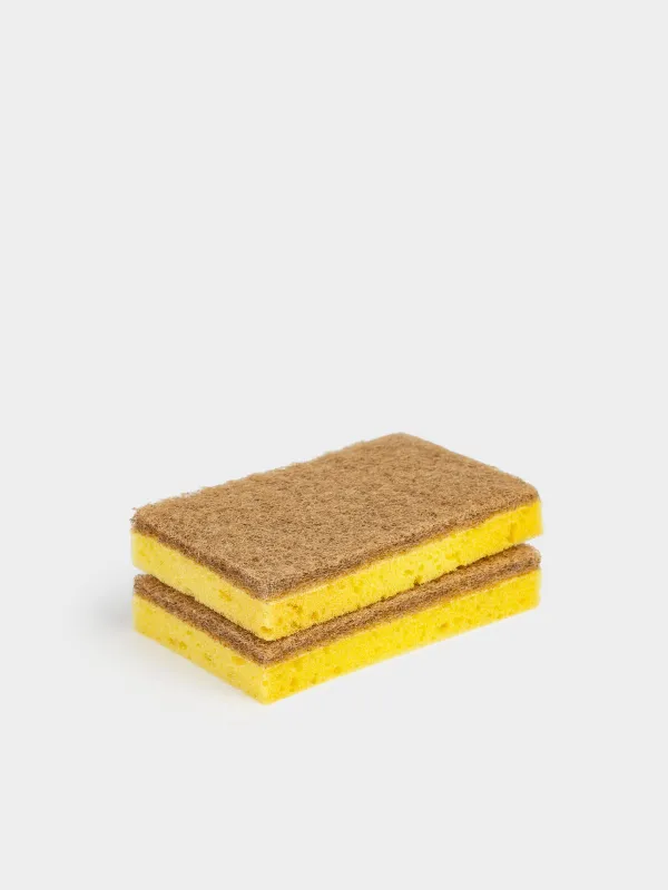 Dish washing sponge, 11x7 cm, 2 pcs, wood fiber/sisal, beige, Green clean, image-1