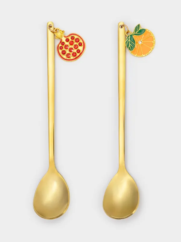Dessert spoon, 14 cm, 2 pcs, steel, golden, Garnet and orange, Garnet gold, image-4