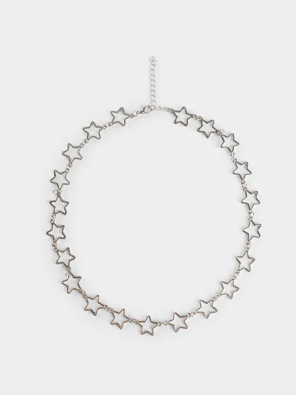 Chain, 43 cm, metal, Silver, Stars, Comete, image-0