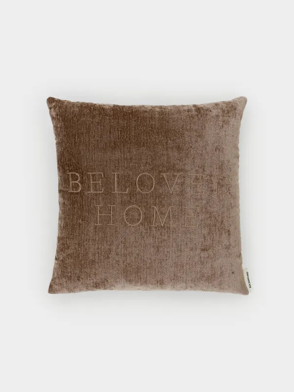 Decorative pillow, 45x45 cm, chenille / velvet, brown, Beloved home, Chenill, image-0