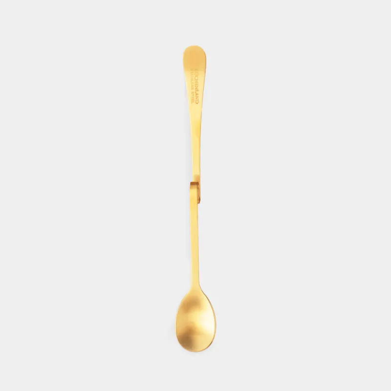 Tea spoon, 20 cm, with curved handle, steel, golden, Classic gold