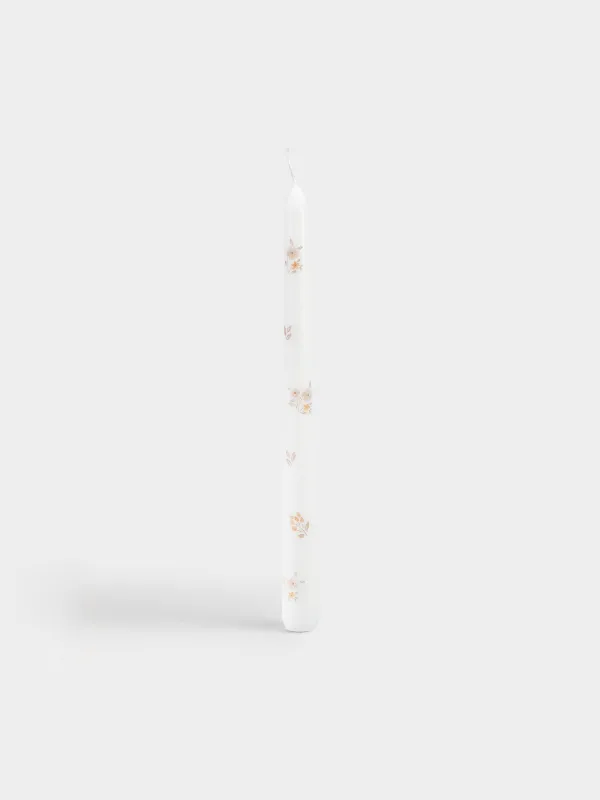 Candle, 25 cm, thin, white, Vintage flowers, La flore, image-0