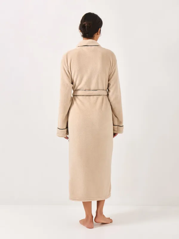 Women's robe, homewear, size L / XL, with long sleeves, fleece, beige, Black edging, Jack, image-4