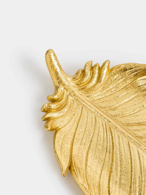Decorative dish, 25x11 cm, polyresin, golden, Feather, Feather, image-6