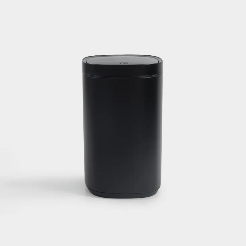 Trash can, 30 l, with lid opening button, metal / plastic, black, Total white