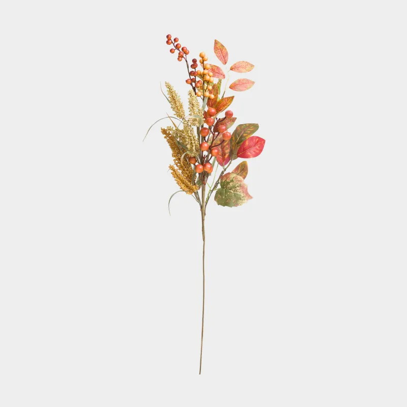 Decorative branch, 76 cm, foam/polyester, Mountain ash and amaranth, Forest symphony decor