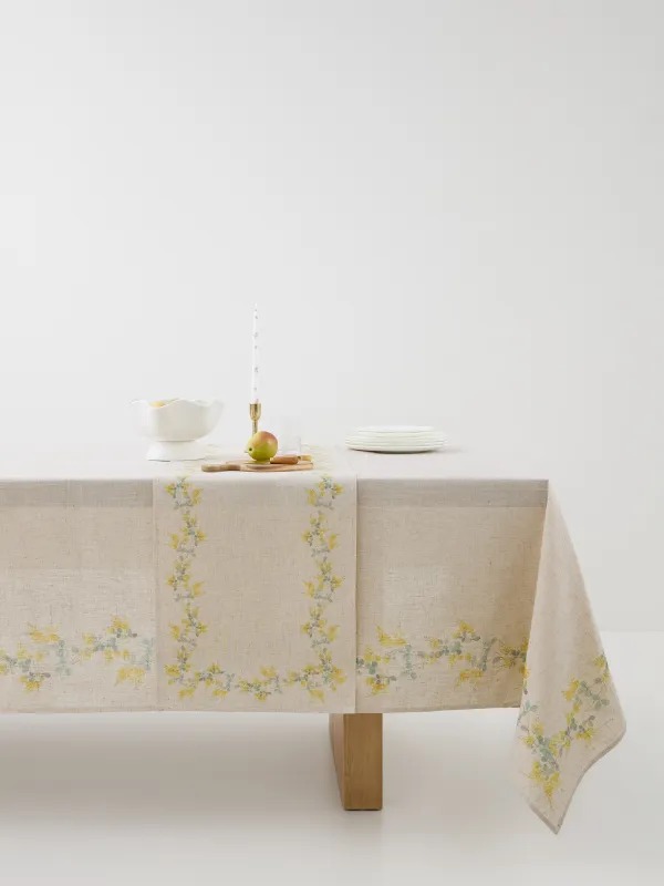 Table runner, 40x160 cm, polyester / linen, beige, Mimosa, Mimosa flowers, image-6
