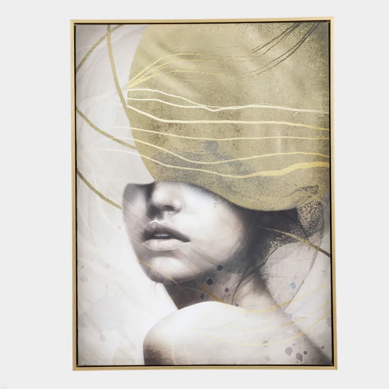 Framed painting, 78x103 cm, canvas, golden brown, Girl, Abstract