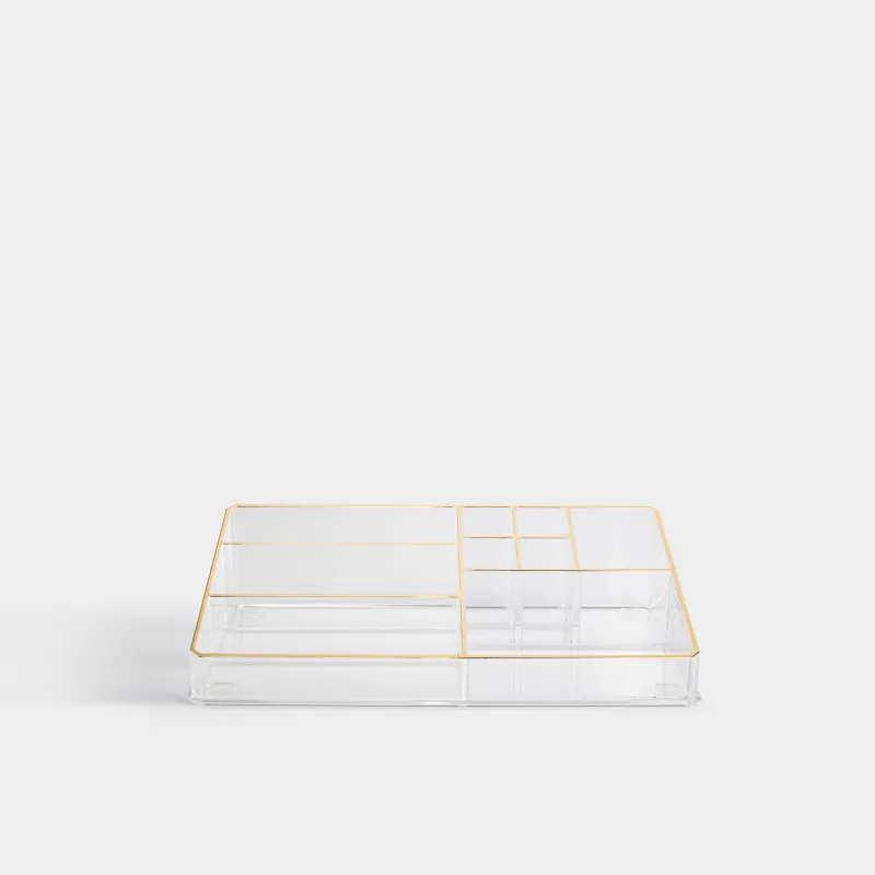 Organizer for cosmetics, 28x7 cm, 9 otd, plastic, gold edging, Dorado