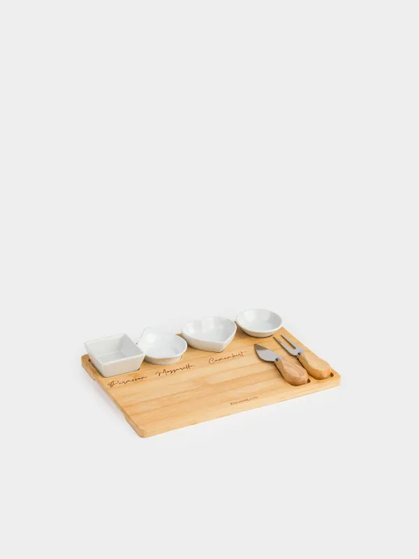 Cheese set, 7 items, dish board/bowl, ceramic / bamboo, Cheese, image-0