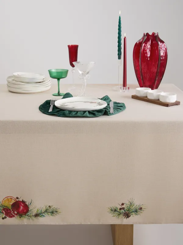 Tablecloth, 160x160cm, polyester, sand, Pomegranates and oranges, Christmas miracle, image-3