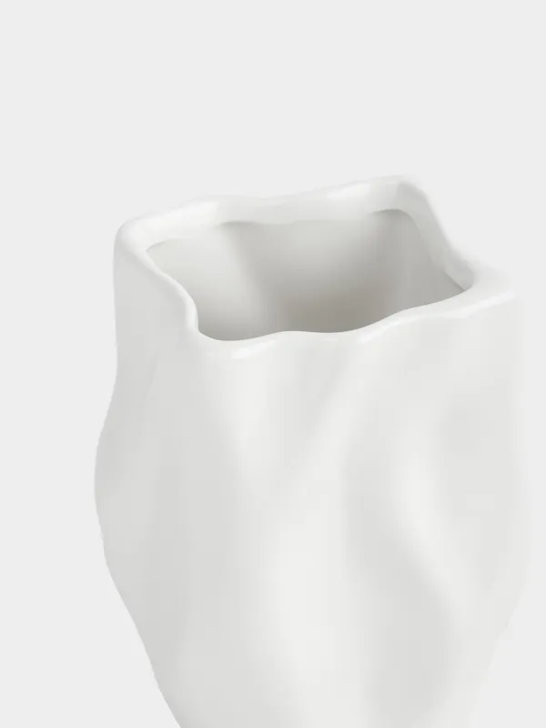 Kitchen accessories stand, 15 cm, ceramic, milky, Wavy edge, Crumple, image-2