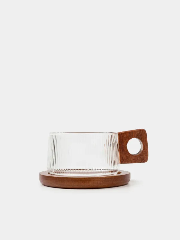 Mug, 230 ml, on a stand, glass B / wood, Ribby, image-1