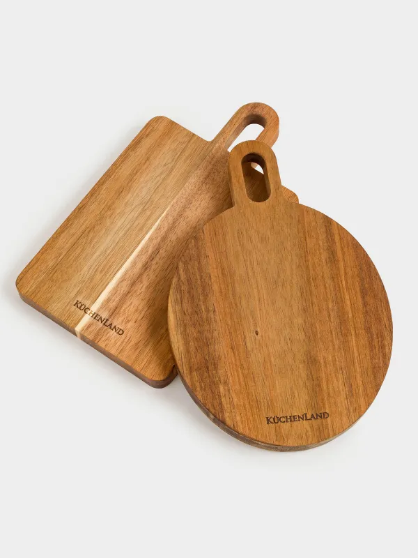 Cutting board set, 2 items, on a stand, wood / steel, rectangular / round, Noble tree , image-1