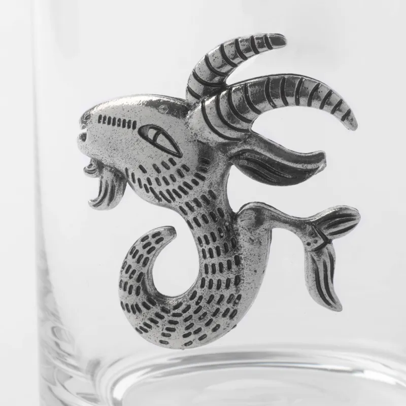 Whiskey glass, 10 cm, 340 ml, glass / metal, silver, Capricorn, Zodiac, image-4