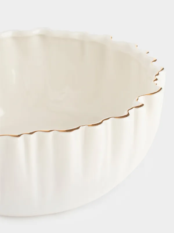 Salad bowl, 20x8 cm, 1,3 l, porcelain P, with golden edging, Crumpled effect, Crumple gold, image-2