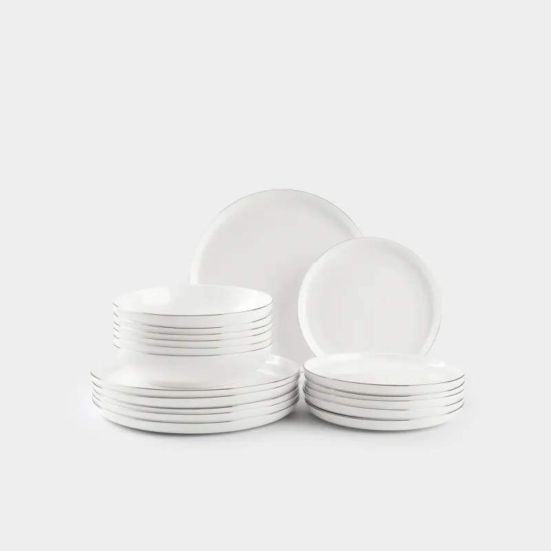 Dining set, 6 pers, 18 pr, porcelain F, white, Ideal silver