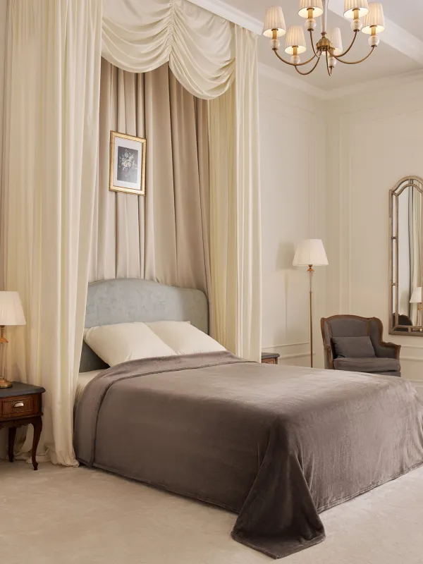 Bedspread, 220x240 cm, flannel, light grey, Flannel, image-5