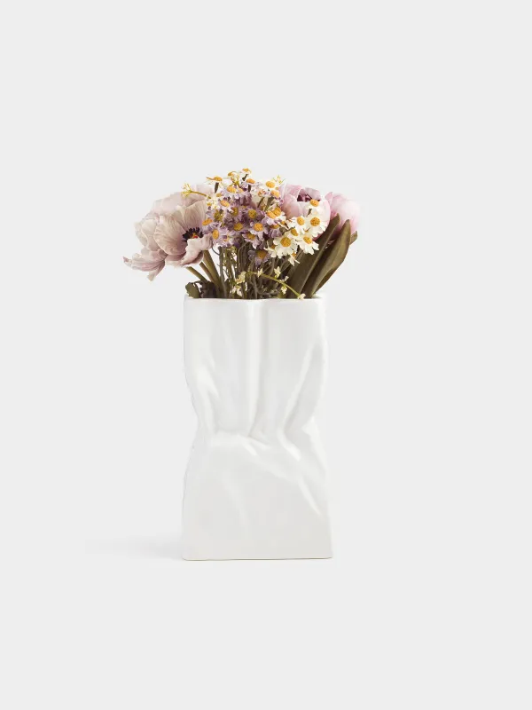 Flower vase, 24 cm, ceramic, white, Crease, Crumple, image-5