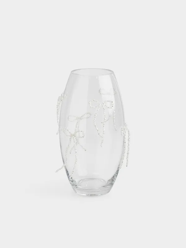 Flower vase, 30 cm, glass / plastic, Bows, Varieties pearl, image-0