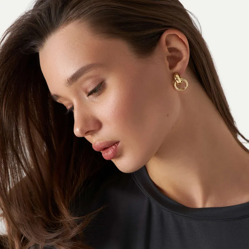 Stud earrings, 2 cm, 2 pcs, metal, gold, Jewelry