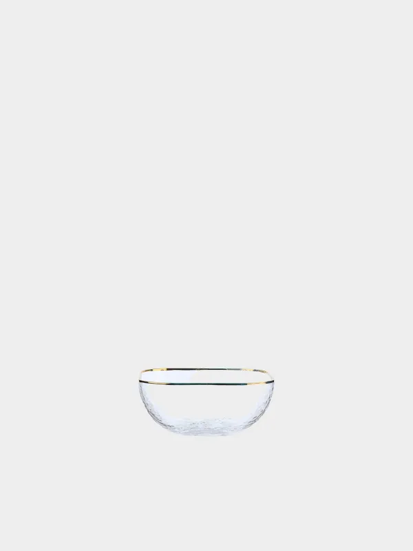 Salad bowl, 13x5 cm, glass, square, with golden edging, Ripply gold, image-0