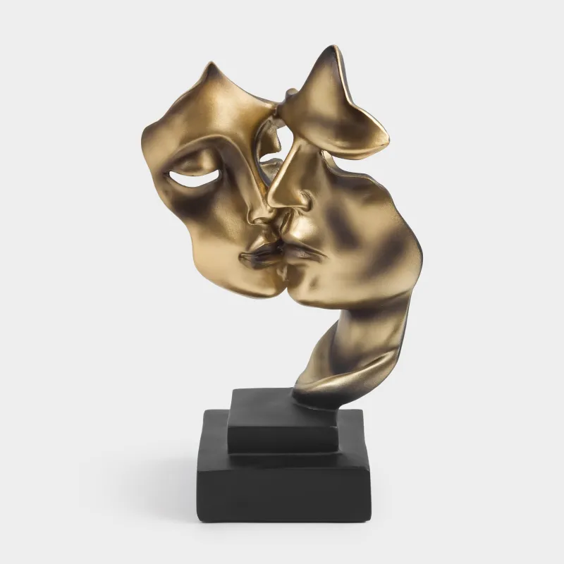 Statuette, 27 cm, polyresin, gold-black, Kiss, Baise