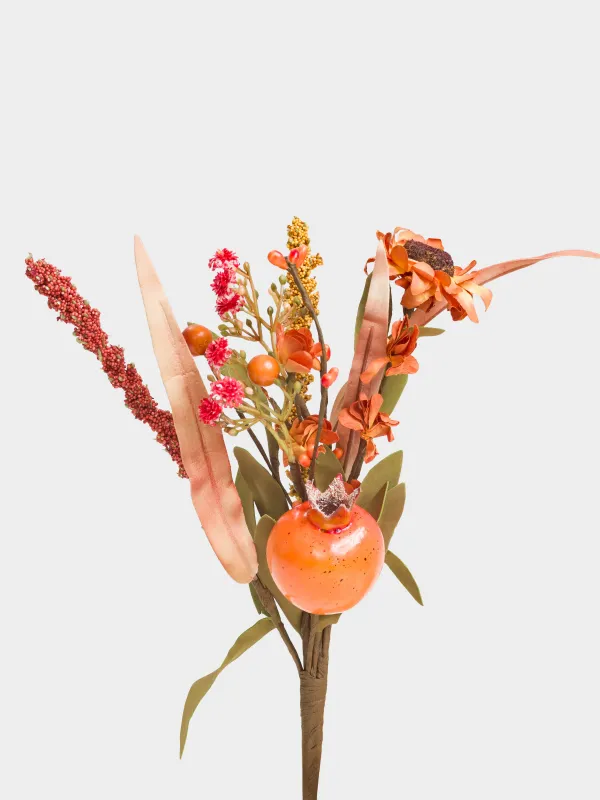 Decorative branch, 30 cm, foam/polyester, Pomegranate and flowers, Forest symphony decor, image-1