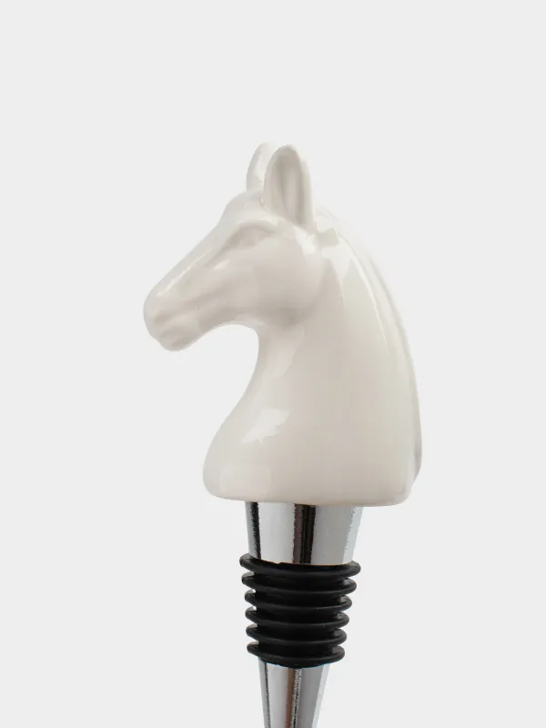 Bottle stopper, 12 cm, metal/porcelain P, milky, Horse, Horse milky, image-2