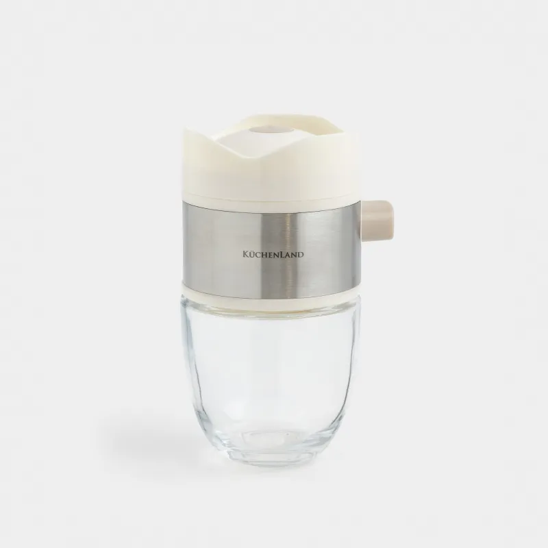 Salt or pepper container, 12 cm, with button, glass / plastic, milky, Milk kitchen