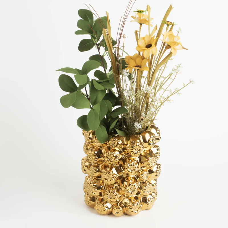 Flower vase, 19 cm, decorative, ceramic, golden, Flowers, Bloome, image-5
