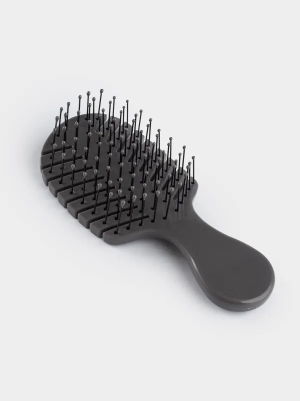 Hair massage comb, 14 cm, travel, plastic, gray, Demo, image-3