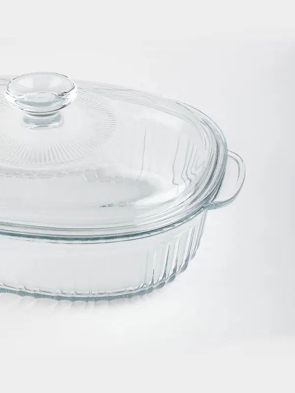 Baking dish, 27x19 cm, 1.8 L, with lid, glass T, Oval, Cook ribbed, image-2