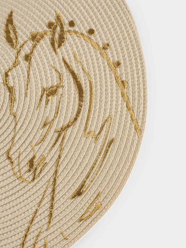 Placemat, 38 cm, polyester, round, milky, Horses, Circle embroidery, image-2