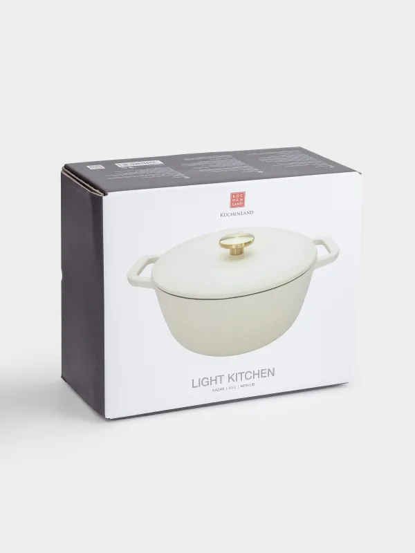 Cauldron, 25 cm, 4 l, with lid, cast iron, milky, Light kitchen, image-5