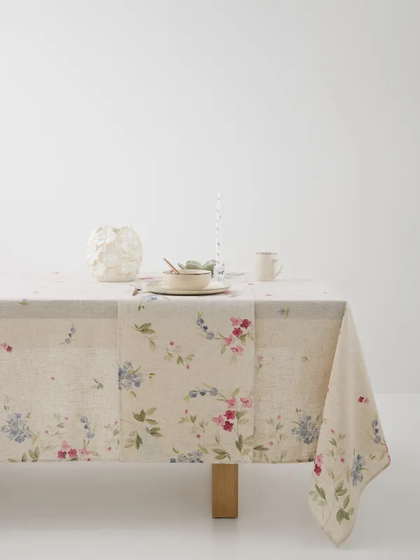 Table runner, 40x160 cm, polyester / linen, beige, Flowers, Colorful flowers, image-2