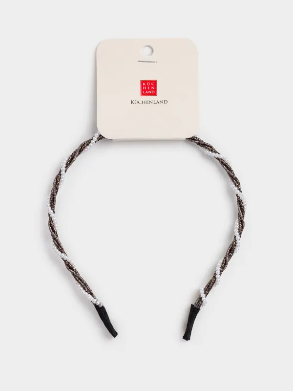 Hair band, 15x13 cm, glass / metal, Black, Hairstyle, image-3