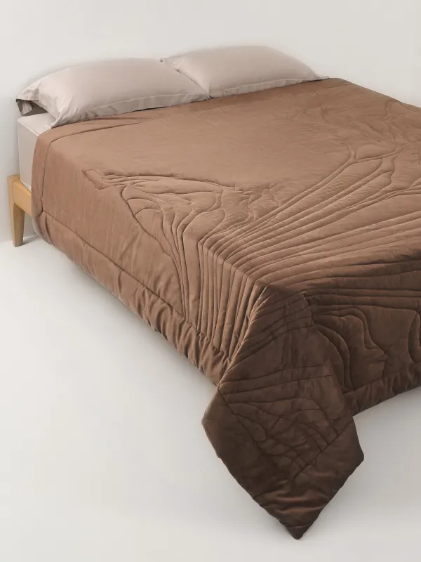 Bedspread, 220x240 cm, quilted, velvet/microfiber, brown, Palm leaves, Stitch velvet, image-0