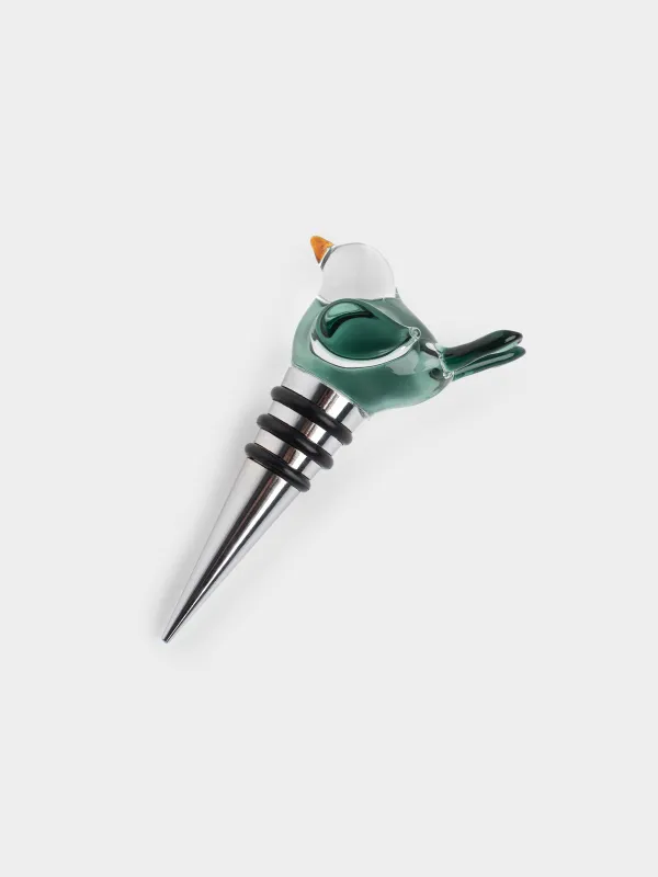 Bottle stopper, 10 cm, metal/glass, Blue bird, Birds, image-1
