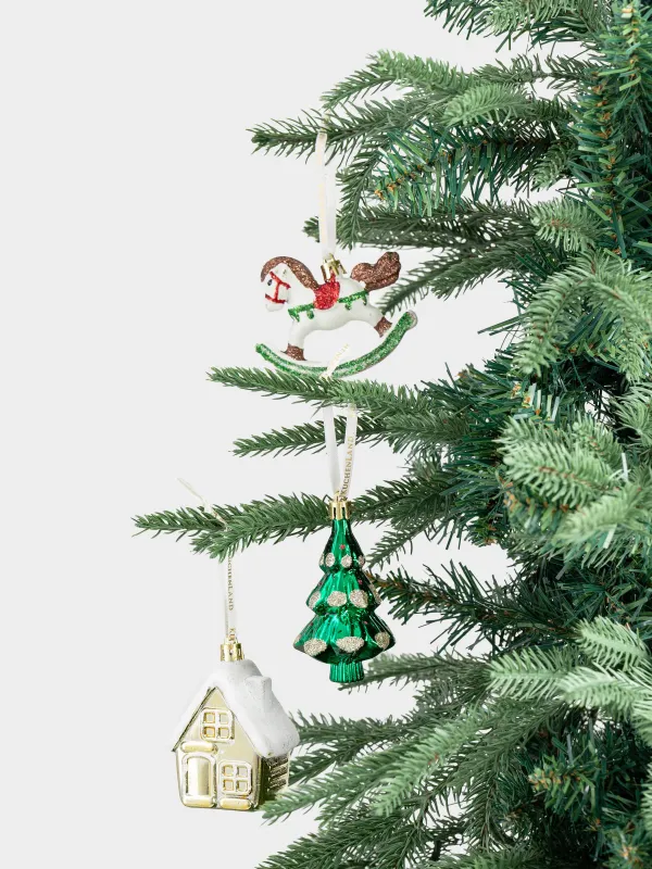 Christmas tree toy set, 8 cm, 3 pcs, plastic, green/red, Christmas attributes, Figure sparkle, image-5